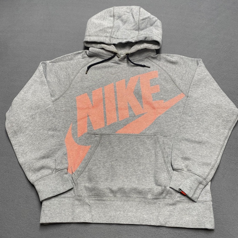 Nike Hoodie‎ Mens Medium Gray Pullover Graphic Swoosh Logo Sweatshirt 717289-063